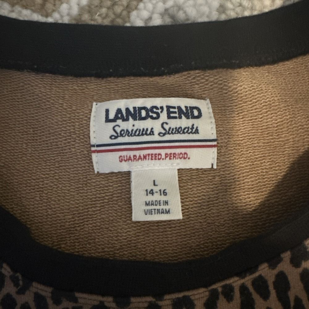 Womens Lands End Serious Sweats Sweatshirt Sz Large 14-16 - Leopard Cheetah - Picture 2 of 4